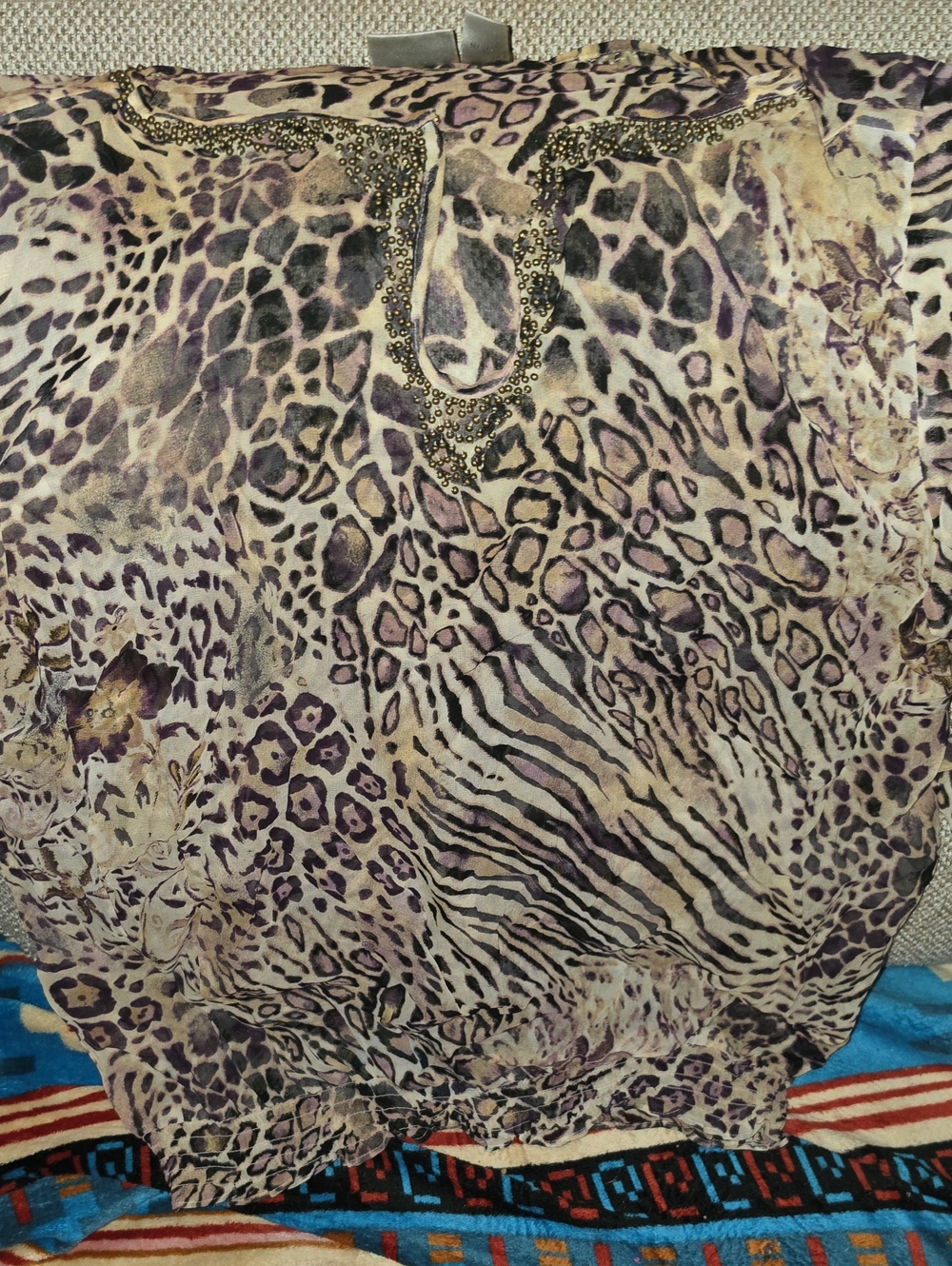 Chico's Purple and Beige Animal Print Cover
